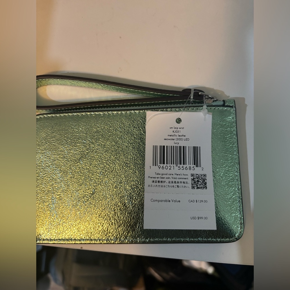 Kate Spade Metallic Green Leather Wristlet - Picture 2 of 4